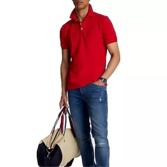 Tommy Hilfiger Red Slim Fit Tommy Polo Medium Short Sleeve NWT - Picture 1 of 13